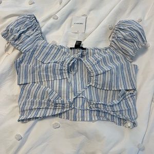 Blue and white striped summer crop top